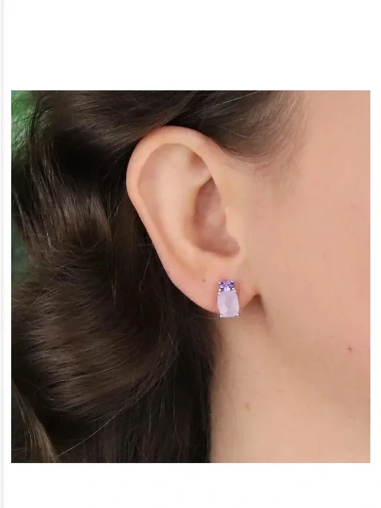 Vintage Sterling Silver Purple Quartz & Purple CZ Earrings - Picture 6 of 6